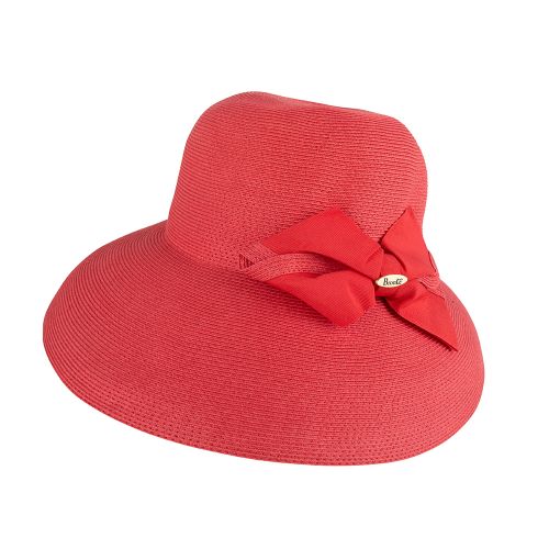 Bronte-Wide brim sun hat Chloé, with bow, dome shape, coral red tone,SFP50,OSFA
