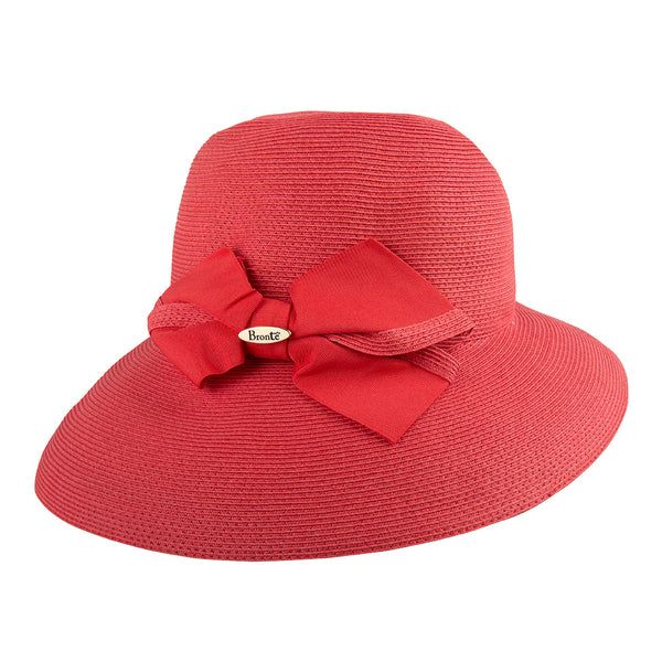 bronte-wide brim sun hat in Audrey Hepburn style, SPF50,rollable,OSFA,coral red