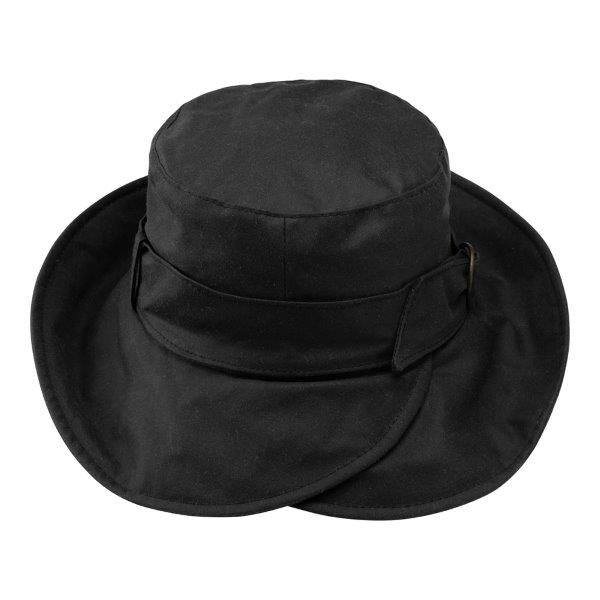 Ellis women s bucket rain hat black waxed cotton Bronteshop