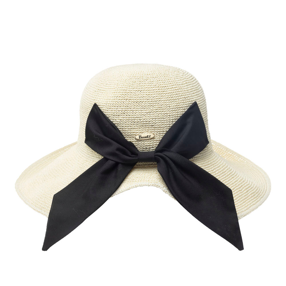 Sandy-ivory-crochet straw sun hat with black bow – Bronteshop