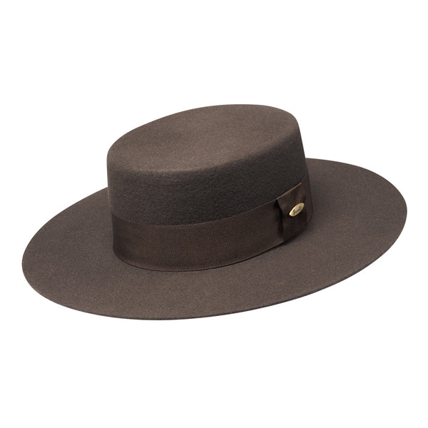 Bronte -Boater hat - Bailey B - with straight brim in dark brown
