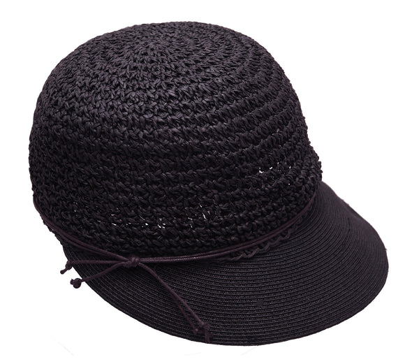 BRONTE-SUMMER STRAW Cap - Emma - black crochet weave-SPF