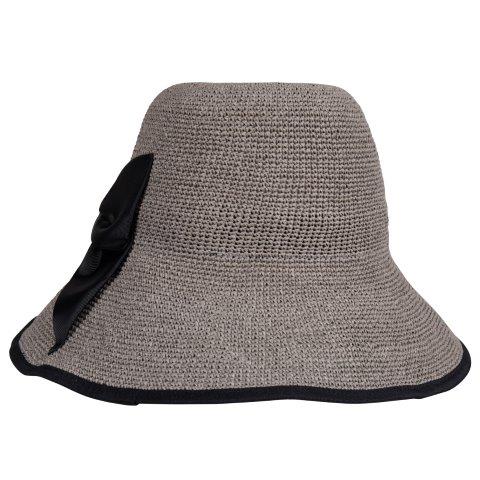 Rosi-grey packable raffia straw sun hat, black bow-OSFA – Bronteshop