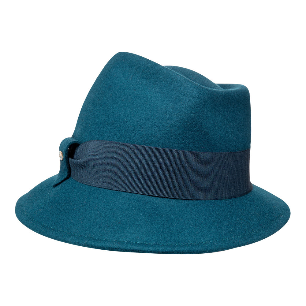 Jade- green wool felt Trilby hat, Greta Garbo style – Bronteshop display picture 2