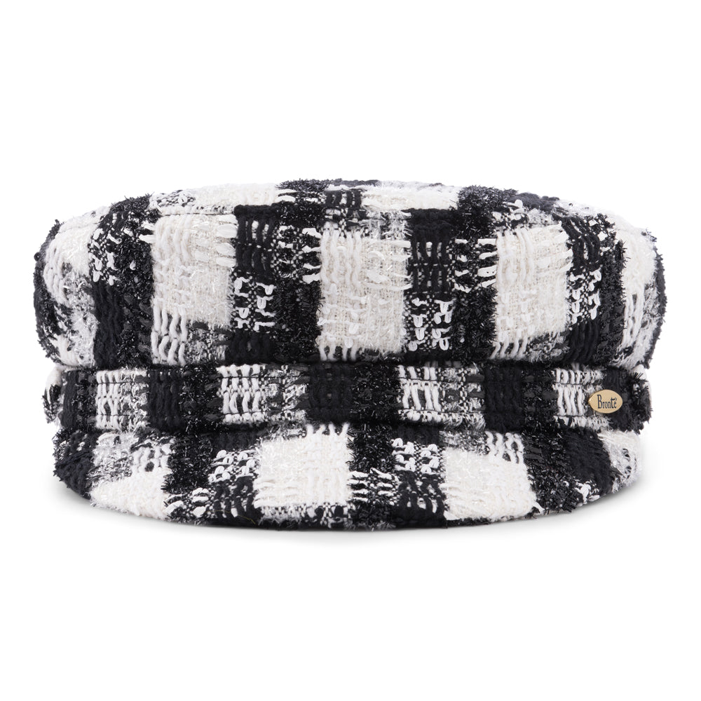 Shipper cap for women, in black/white Linton Tweed – Bronteshop