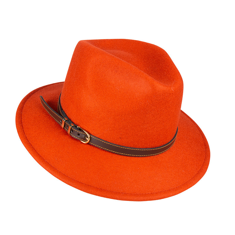 Bronte-Fedora hat - Cleo - in orange with leather belt