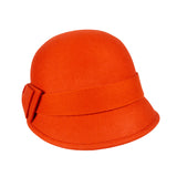Bronte-orange Sophia hat in wool felt, with bow
