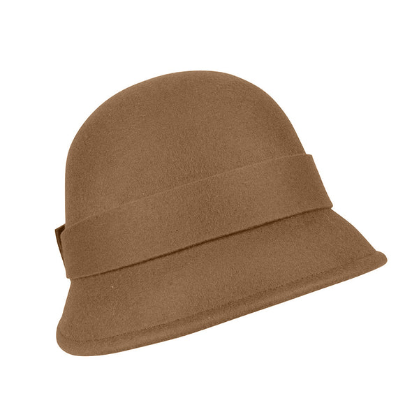 Bronte-cloche felt hat with bow trim-Sophia  in camel