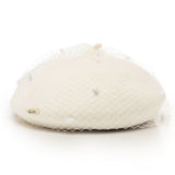 Bronte-Claar-winter wool beret in ivory with ivory veil