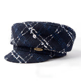 Bronte hats - Ella Cap - Navy with white check - Boucle fabric - Linton tweeds