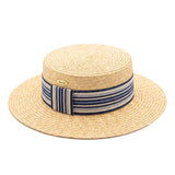Boater - Emile - natural - navy blue/blue striped ribbon