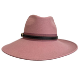 Frederique is a wide brim, side sweep felt hat for women in pastel pink