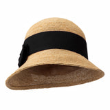 Bronte raffia sun cloche hat Kim with black bow- front