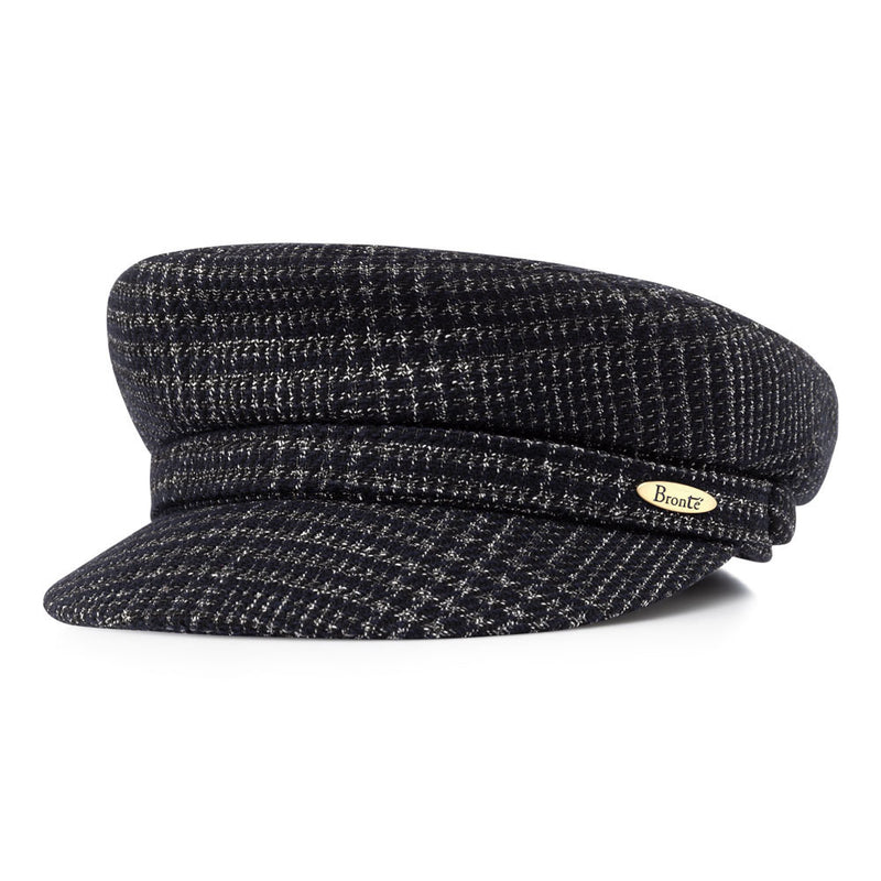 Bronte-shiper cap for women in black with silver check pattern