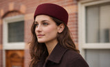 Bronte Pillbox hat ABBY in burgundy red wool felt, comfortable & stylish hat shape