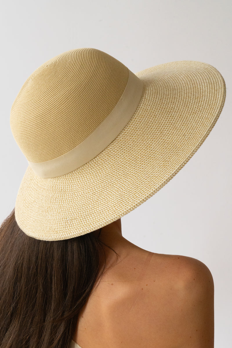 Bronte-new wide brim capeline hat Esmee- ivory natural mix tone, SPF50