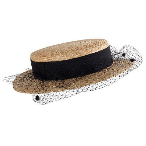 Bronte mini boater hat in straw with veil, NENA