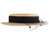 Bronte mini boater hat in straw with veil, NENA