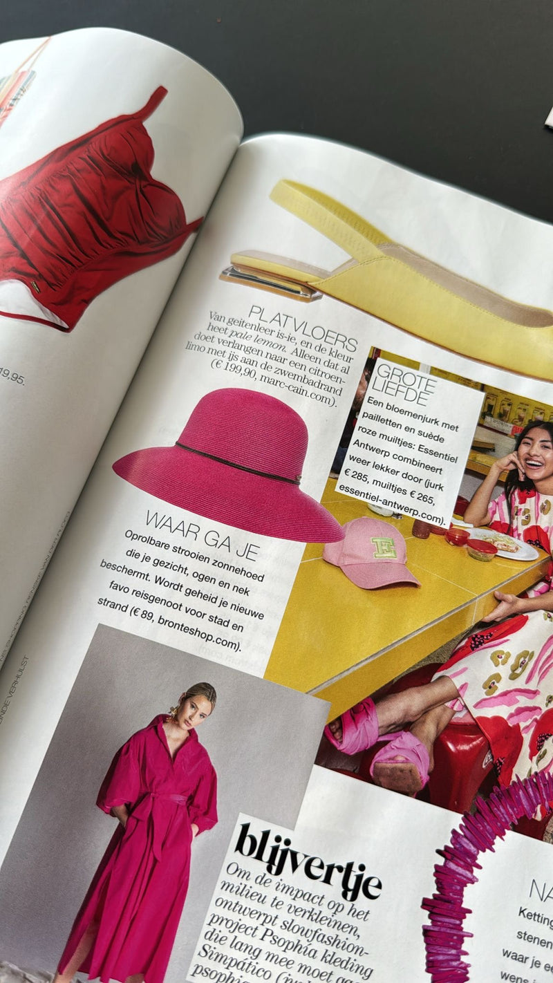 Bronte Amsterdam Anna wide brim sun hat fuchsia SPF50 as seen in LINDA magazine