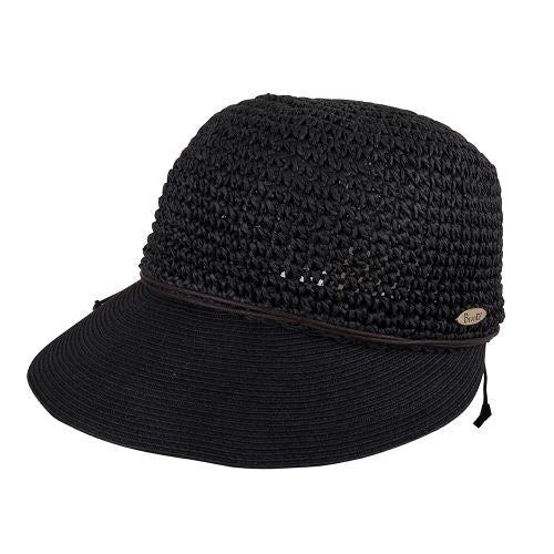 Bronte-Emma-straw cap in crochet weave, black airy summer cap