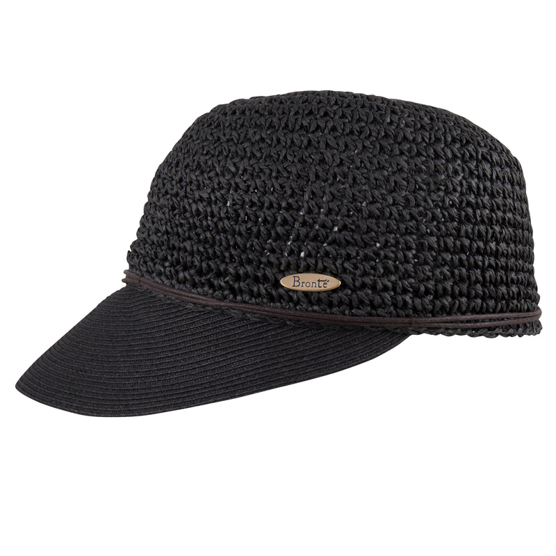 Bronte-Emma-straw cap in crochet weave, black airy summer cap