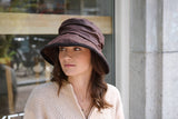 Bronte-Eveline-rain-hat-waxed brown cotton-corduroy edge-packable-brim down