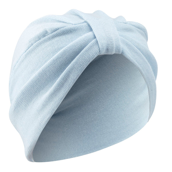 Laurel, comfortable cotton turban, pastel blue, lightweight.