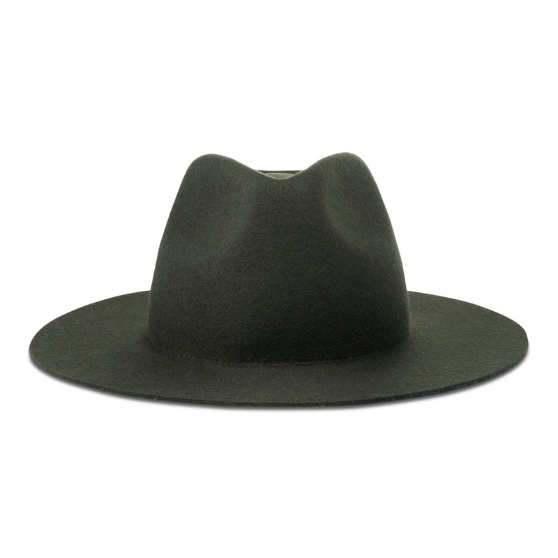 Amin-straight brim fedora hat olive green wool felt – Bronteshop
