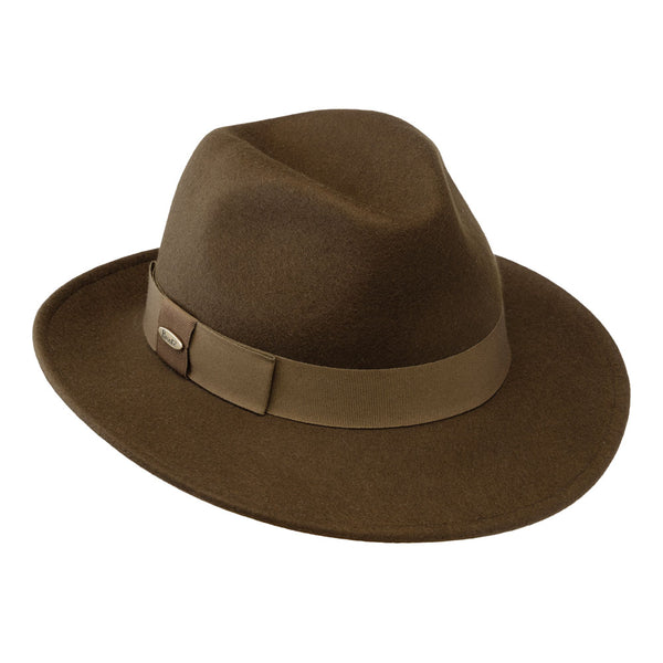 Bronte-Caitlin-unisex wool felt fedora hat in brown-medium brim