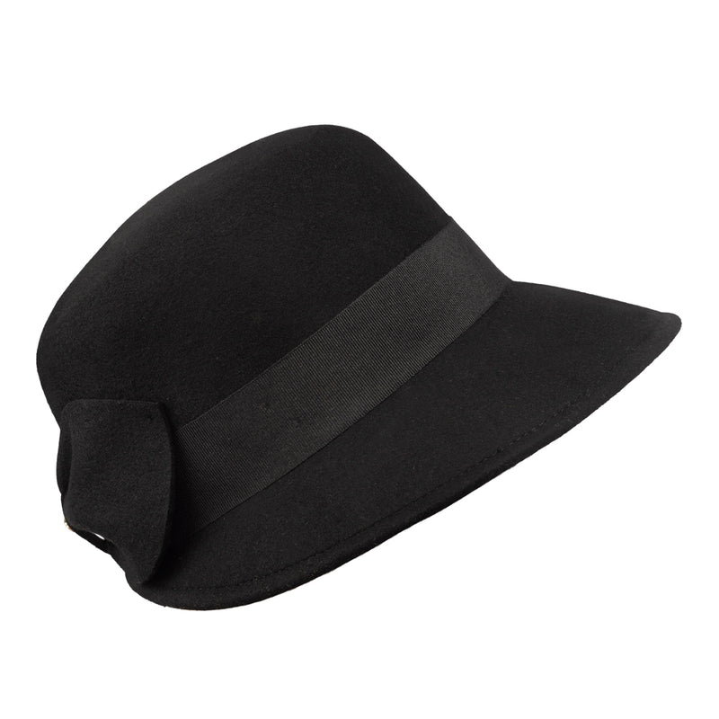 Catharina-wool felt cloche hat with wide brim in black,side