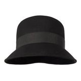 Catharina-wool felt cloche hat with wide brim in black, front, with felt bow