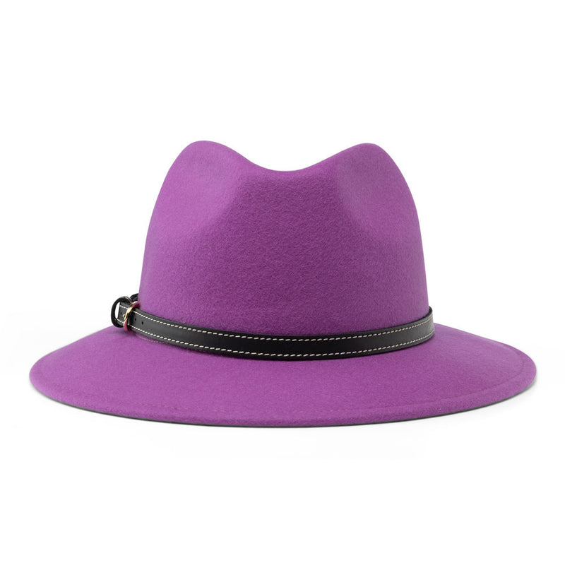 Bronte- winter fedora hat for women, with leather belt, in orchid purple