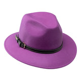 Bronte- winter fedora hat for women, with leather belt, in orchid purple