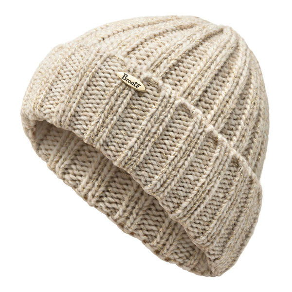 Bronte-winter beanie in beige with  gold lurex