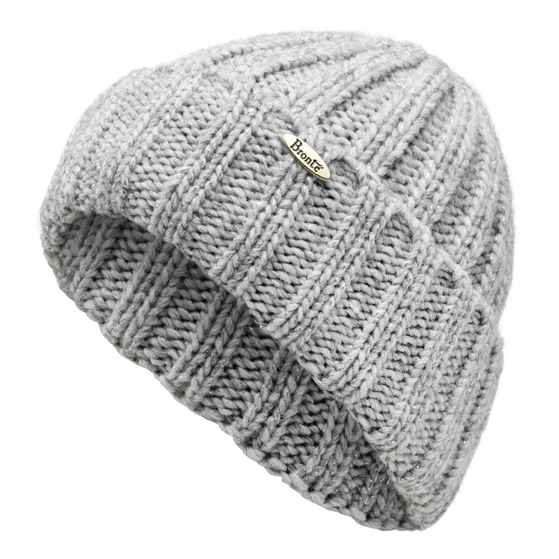 Bronte-grey cuffed winter beanie Fallon with silver yarn