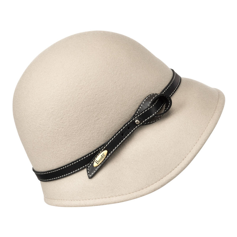 Bronte, wool felt cloche hat - Kim -in beige ivory with leather belt- for women