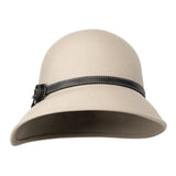 Bronte, wool felt cloche hat - Kim -in beige ivory tone with leather belt- for women