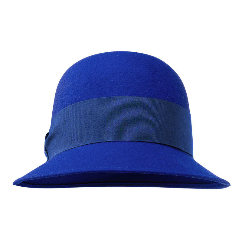 Bronte-Linde-winter cloche felt hat, royal blue, packable
