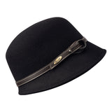 Bronte wool felt cloche hat in black with leather belt