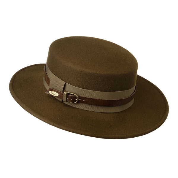 Bronte-boater hat for women - in tobacco brown wool felt