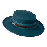  Bronte-teal green boater hat for women- Magda, trimmed with leather belt