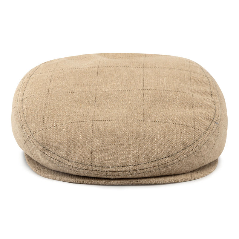 Bronte-unisex flat cap Mark- in camel linen fabric