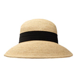 Bronte rairy affia summer hat Martha with black scarf trimming, front view