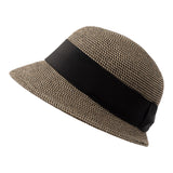 Miley,summer cloche hat in black&natural melange straw, SPF50,OSFA