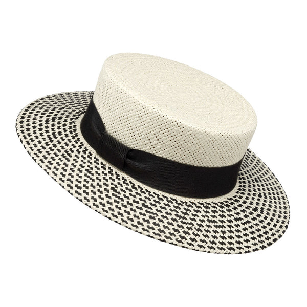 Bronte-Rubi-boater hat for women -ivory and black straw