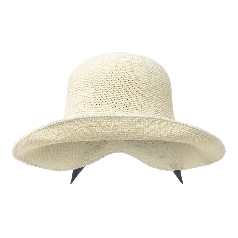 Sandy-ivory-crochet straw sun hat with black bow – Bronteshop