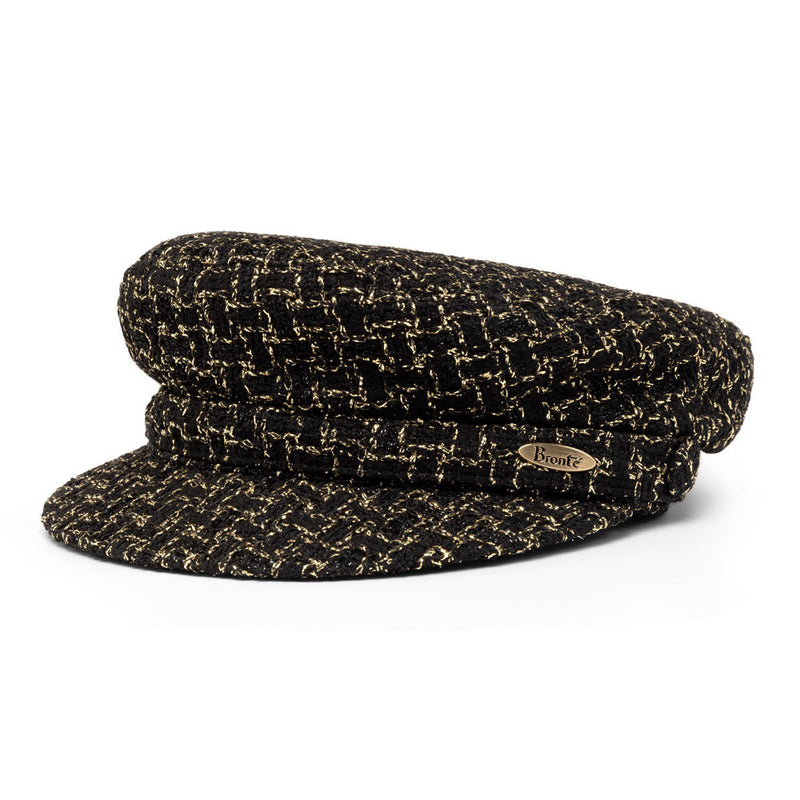 Bronte-Shipper cap for women, latest edition, Black and gold checkered cap with brand logo 