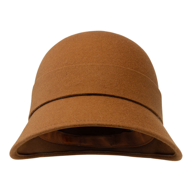 Bronte-Sophia- cloche hat in wool felt, with bow. In cinnamon brown tone