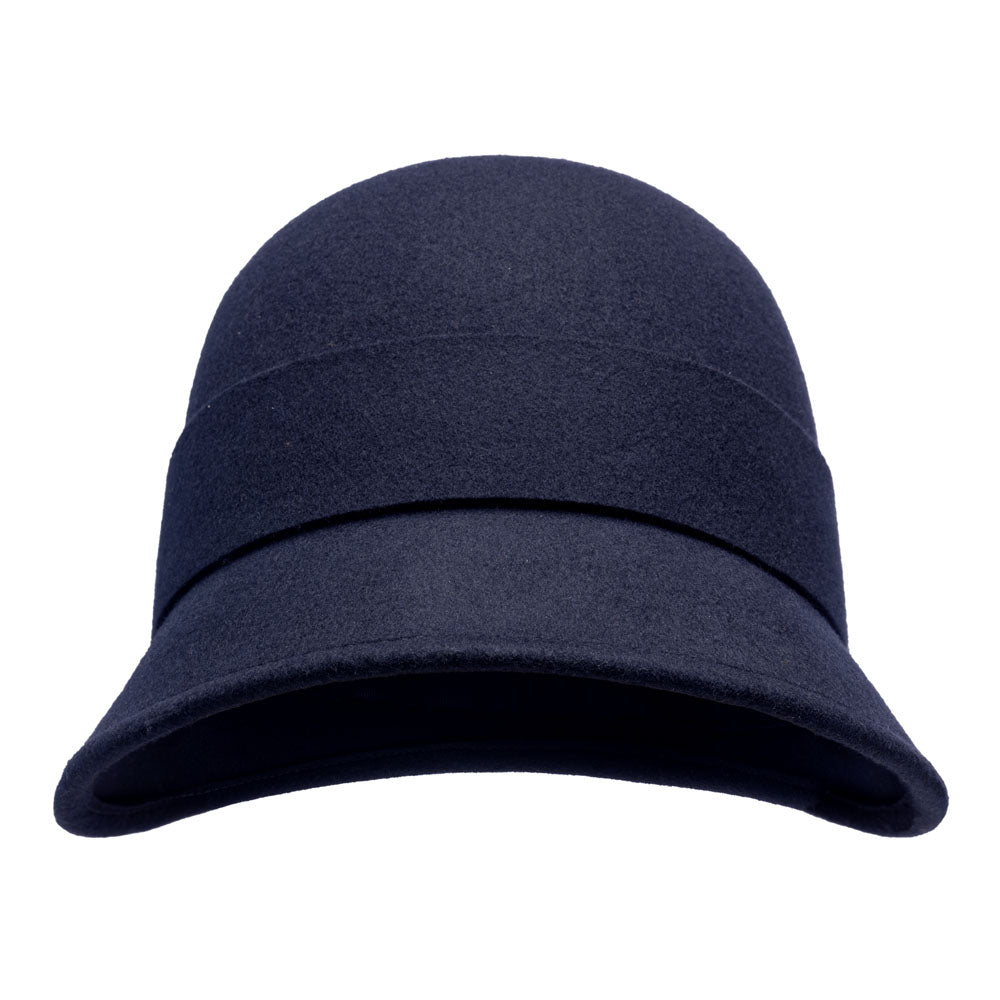 Sophia is a blue wool felt cloche hat, gracious bow – Bronteshop display picture 2