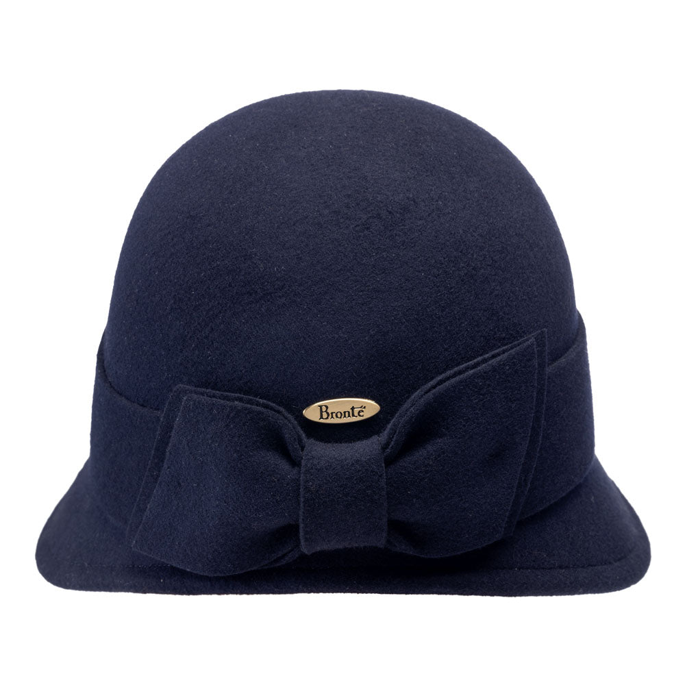Sophia is a blue wool felt cloche hat, gracious bow – Bronteshop display picture 1